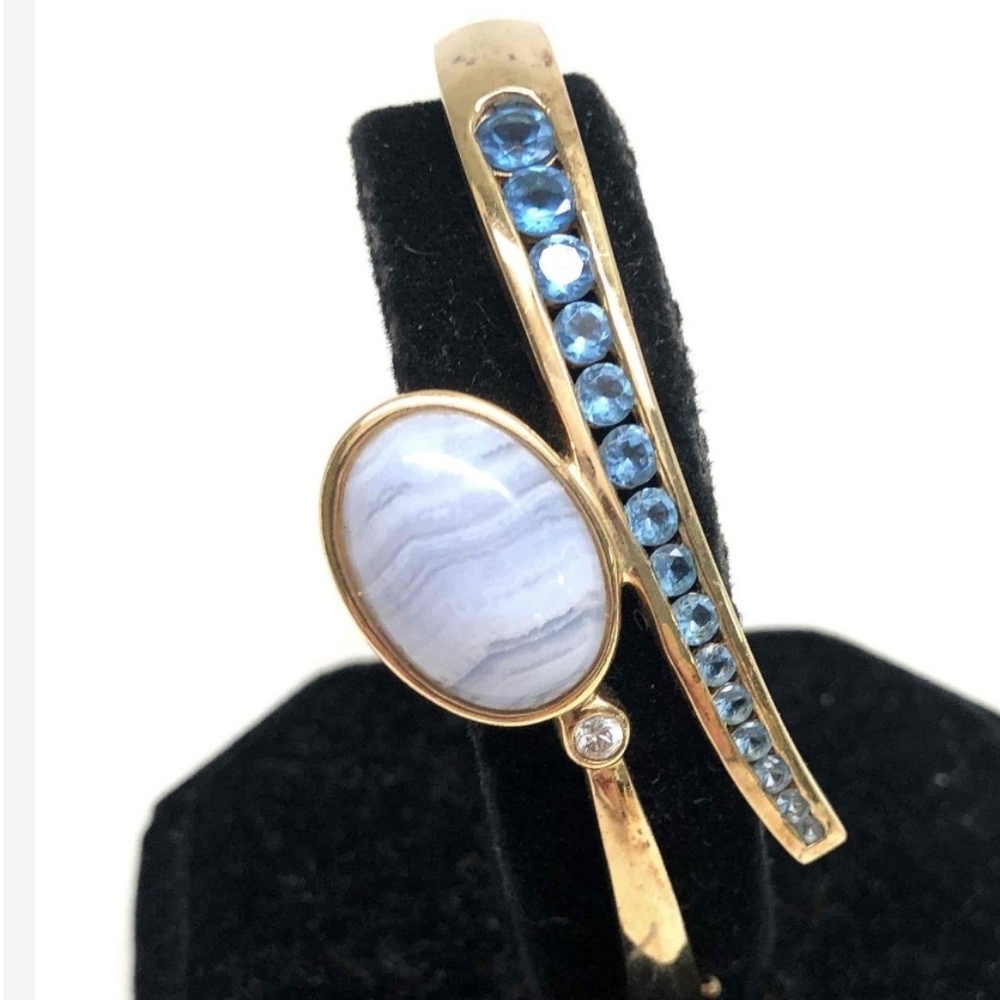 VNTG ROSS SIMMONS BRACELET 18K Gold/over 925 w/Blue aquamarine & natural Stone
